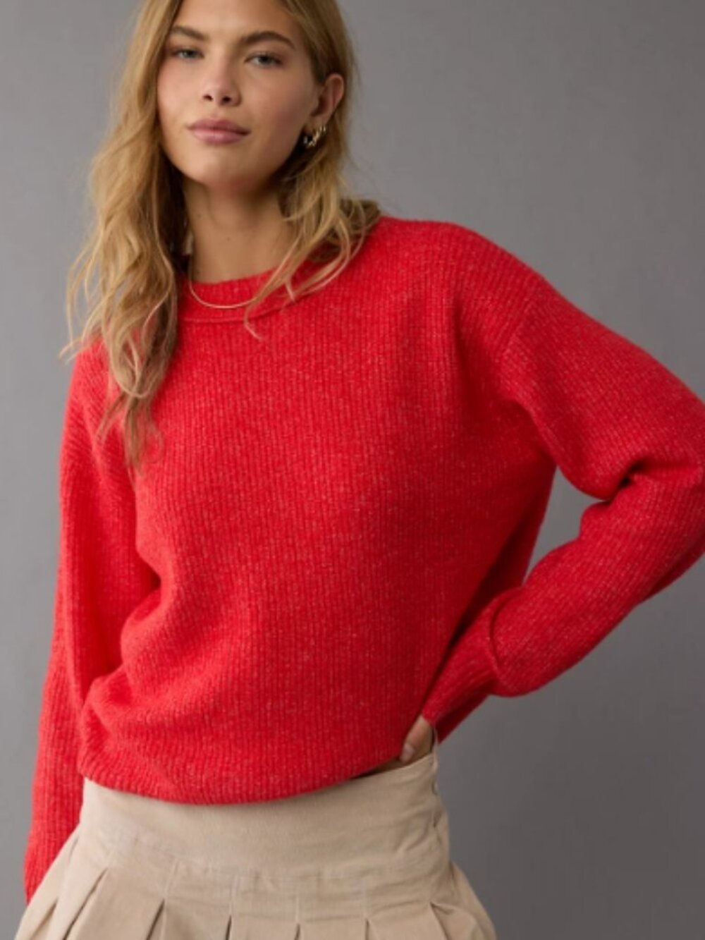 American Eagle AE Whoa So Soft Crew Neck Sweater Cherry XL